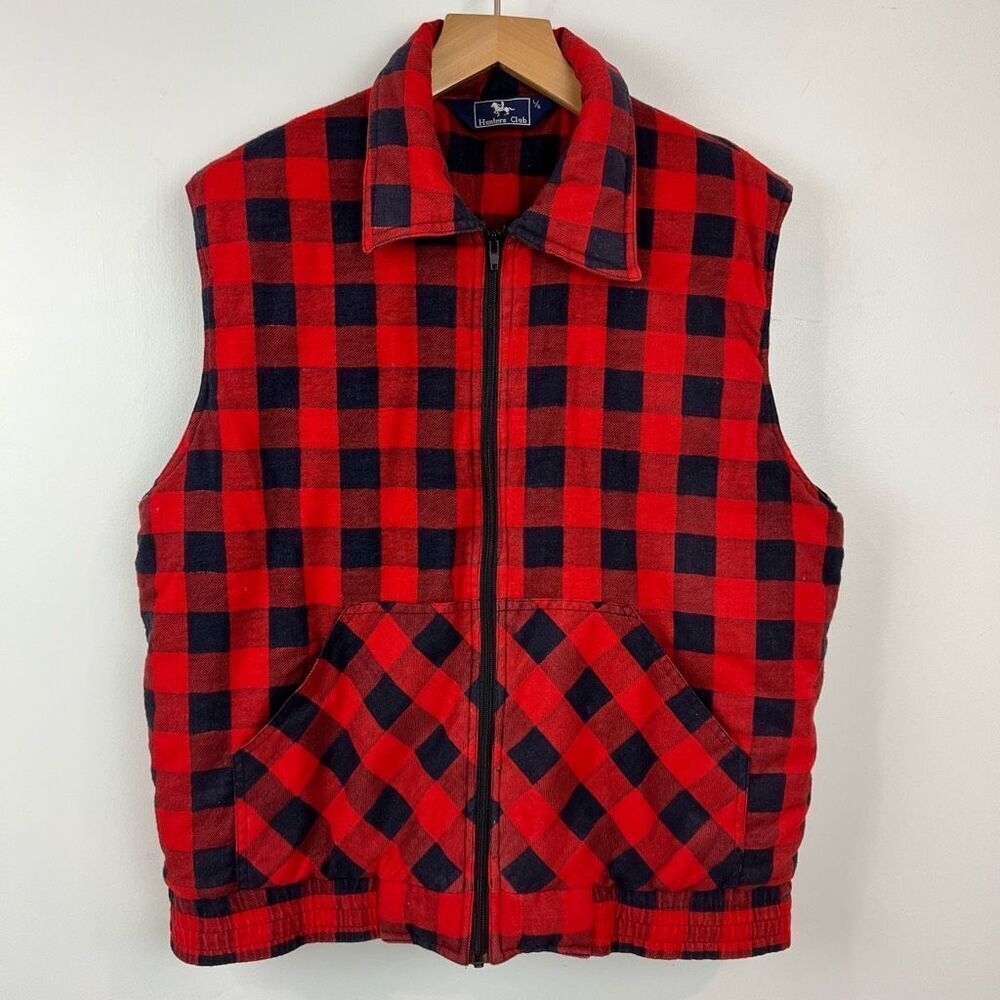Vintage Hunters Club Men’s Large Buffalo Plaid Red Blue Full Zip Vest Jacket